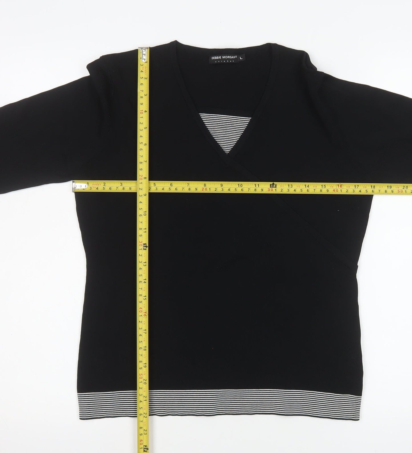 Debbie Morgan Women’s Black Wrap Knit Top Size L Viscose Blend Long Sleeve