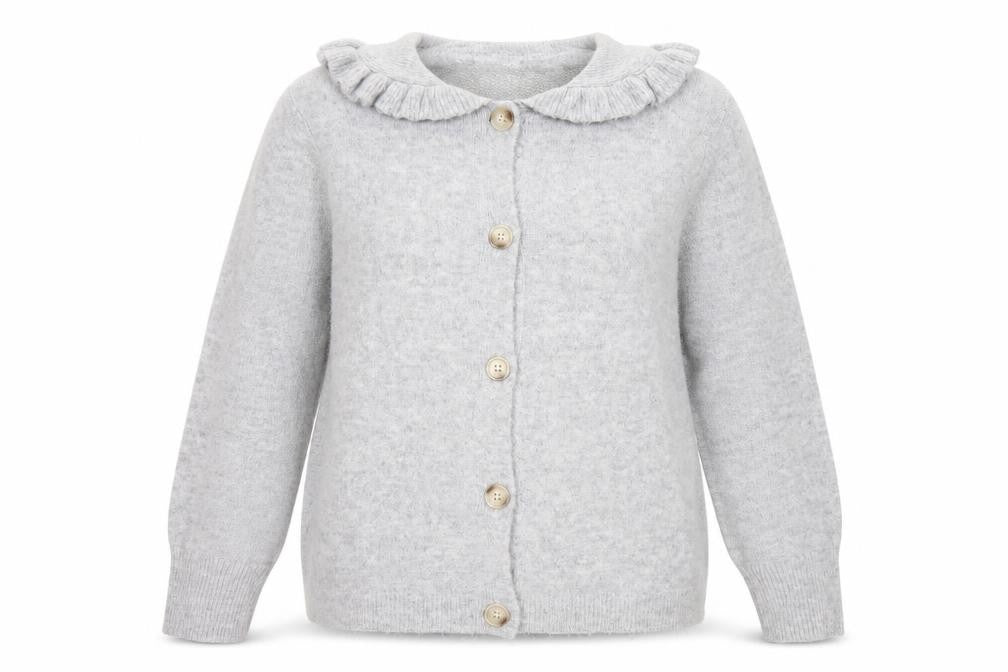 JD Williams Women Grey Cardigan Size 16/18 Button Front Ruffle Collar Knit