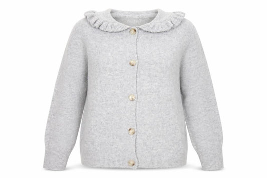 JD Williams Women Grey Cardigan Size 16/18 Button Front Ruffle Collar Knit
