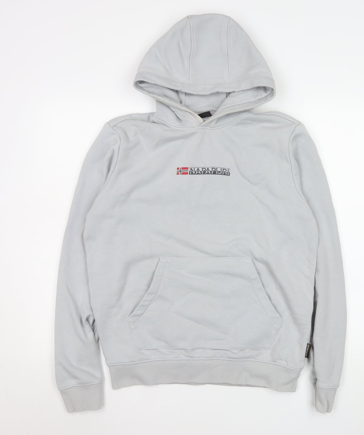 Napapijri Men's Grey Pullover Hoodie S Regular Fit Fleece Logo