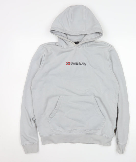 Napapijri Men's Grey Pullover Hoodie S Regular Fit Fleece Logo