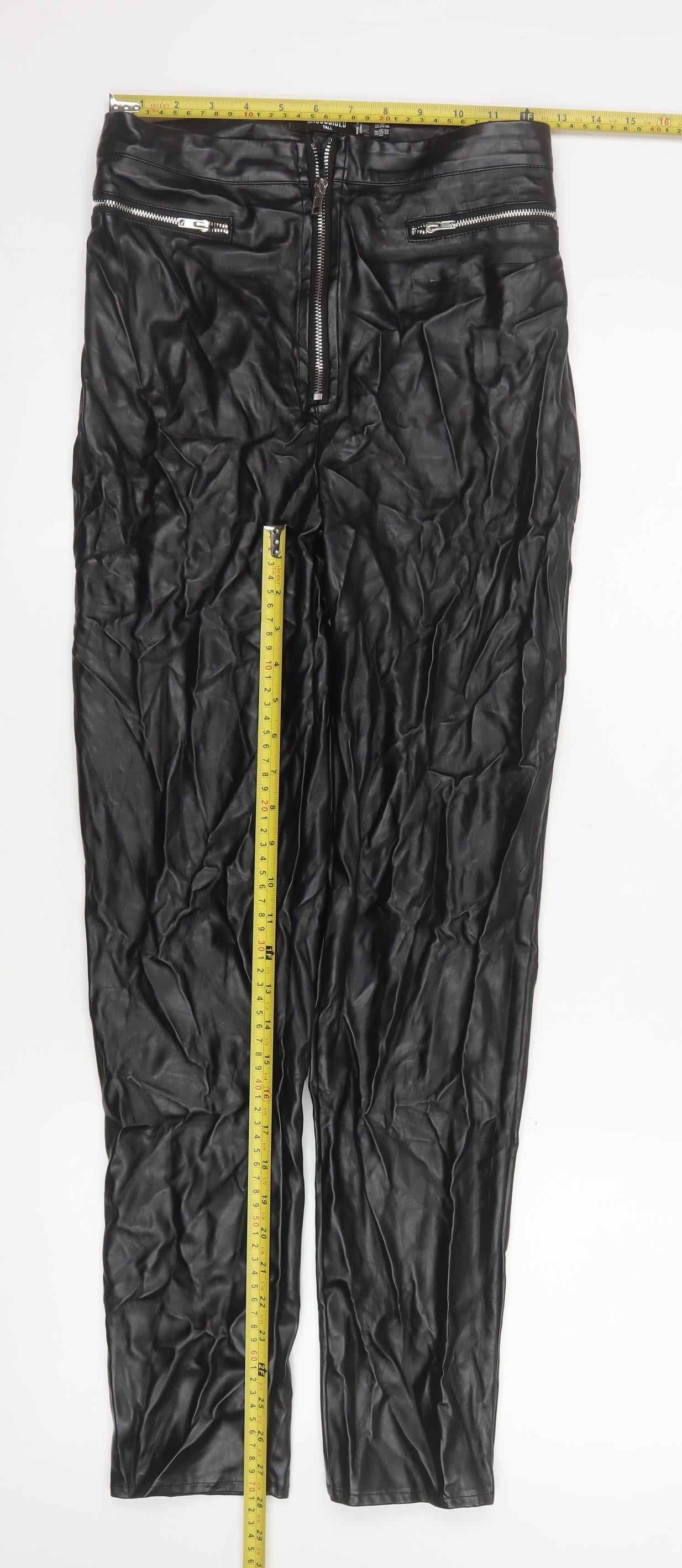 Missguided Tall Black Faux Leather High Rise Skinny Trousers Size 10
