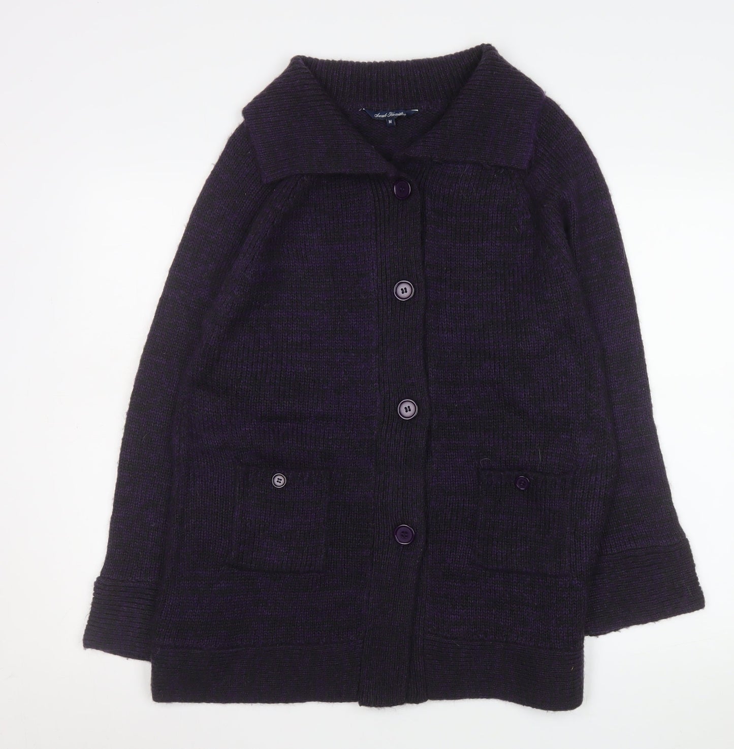 Sarah Hamilton Women's Purple Collared Button Knit Cardigan M