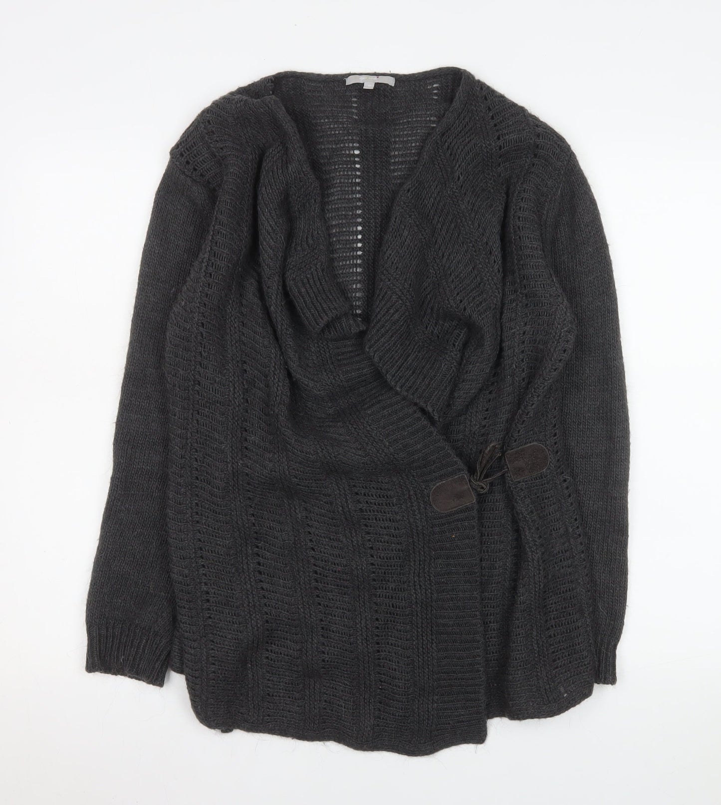 Marks and Spencer Women Grey Open Knit Cardigan M Relaxed Fit