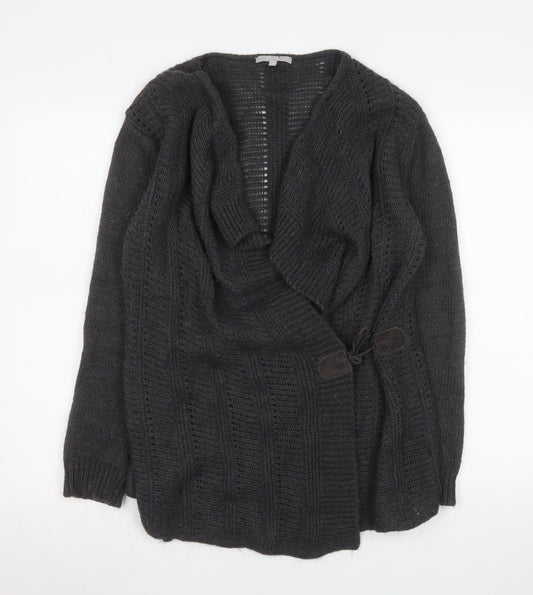 Marks and Spencer Women Grey Open Knit Cardigan M Relaxed Fit