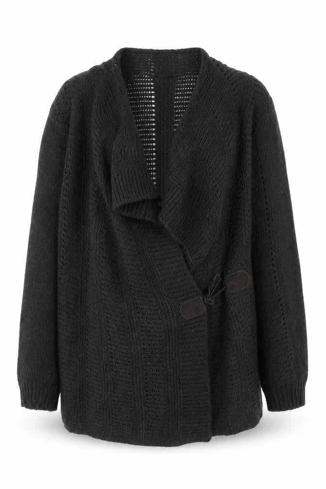 Marks & Spencer Women Grey Open Knit Cardigan M Relaxed Fit
