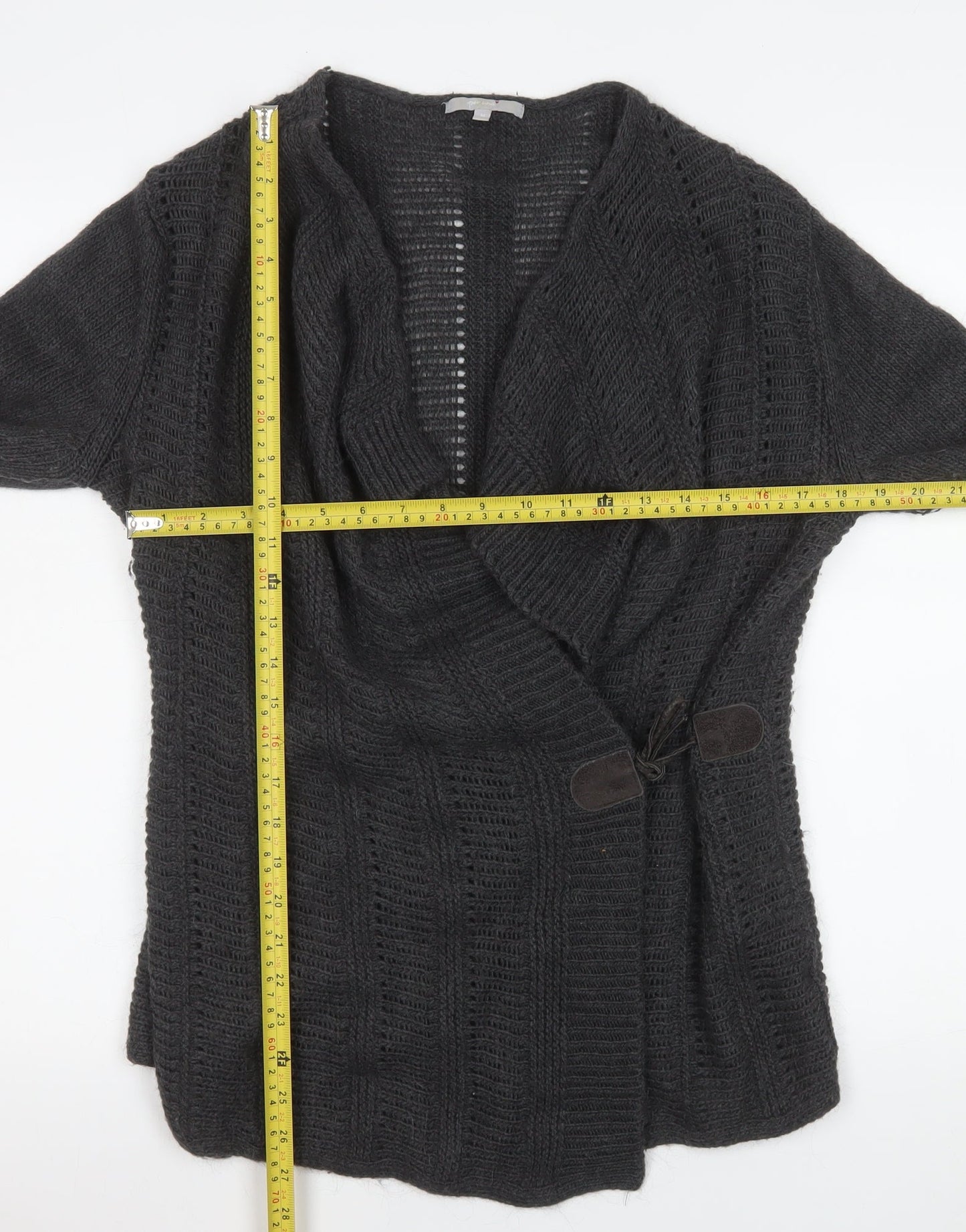 Marks and Spencer Women Grey Open Knit Cardigan M Relaxed Fit