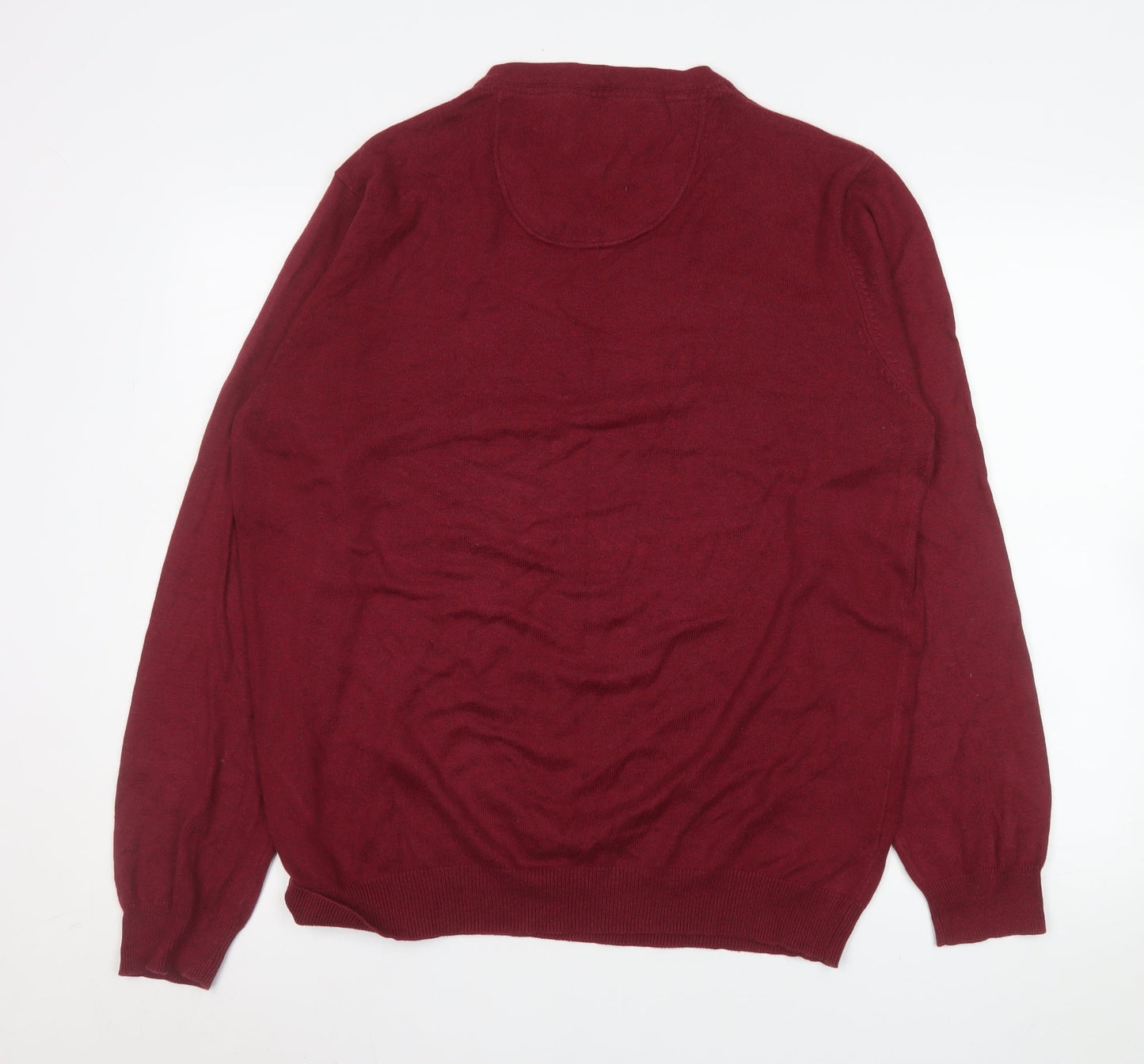 Jeff Banks Men's Red V-Neck Cotton Cashmere Pullover Sweater Size L