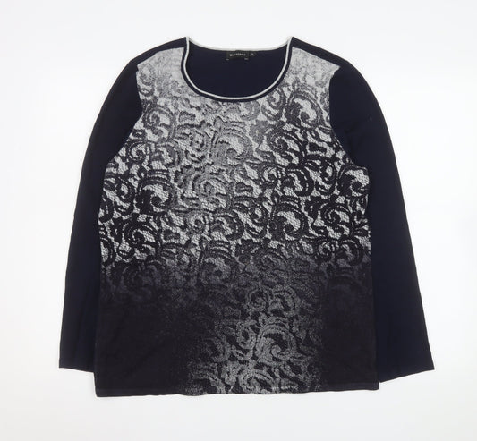 Witteveen Women’s Blue Floral Metallic Knit Long Sleeve Top L