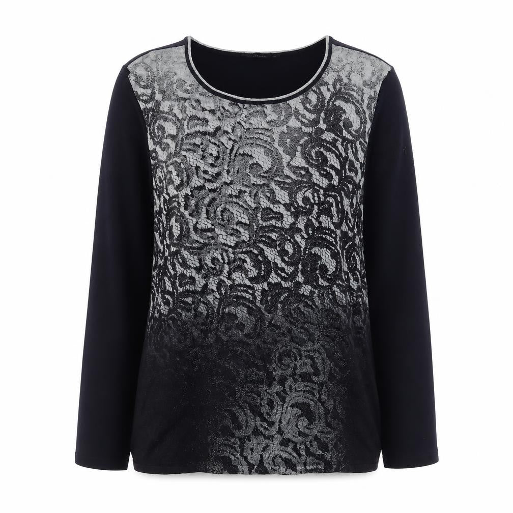 Witteveen Women’s Blue Floral Metallic Knit Long Sleeve Top L