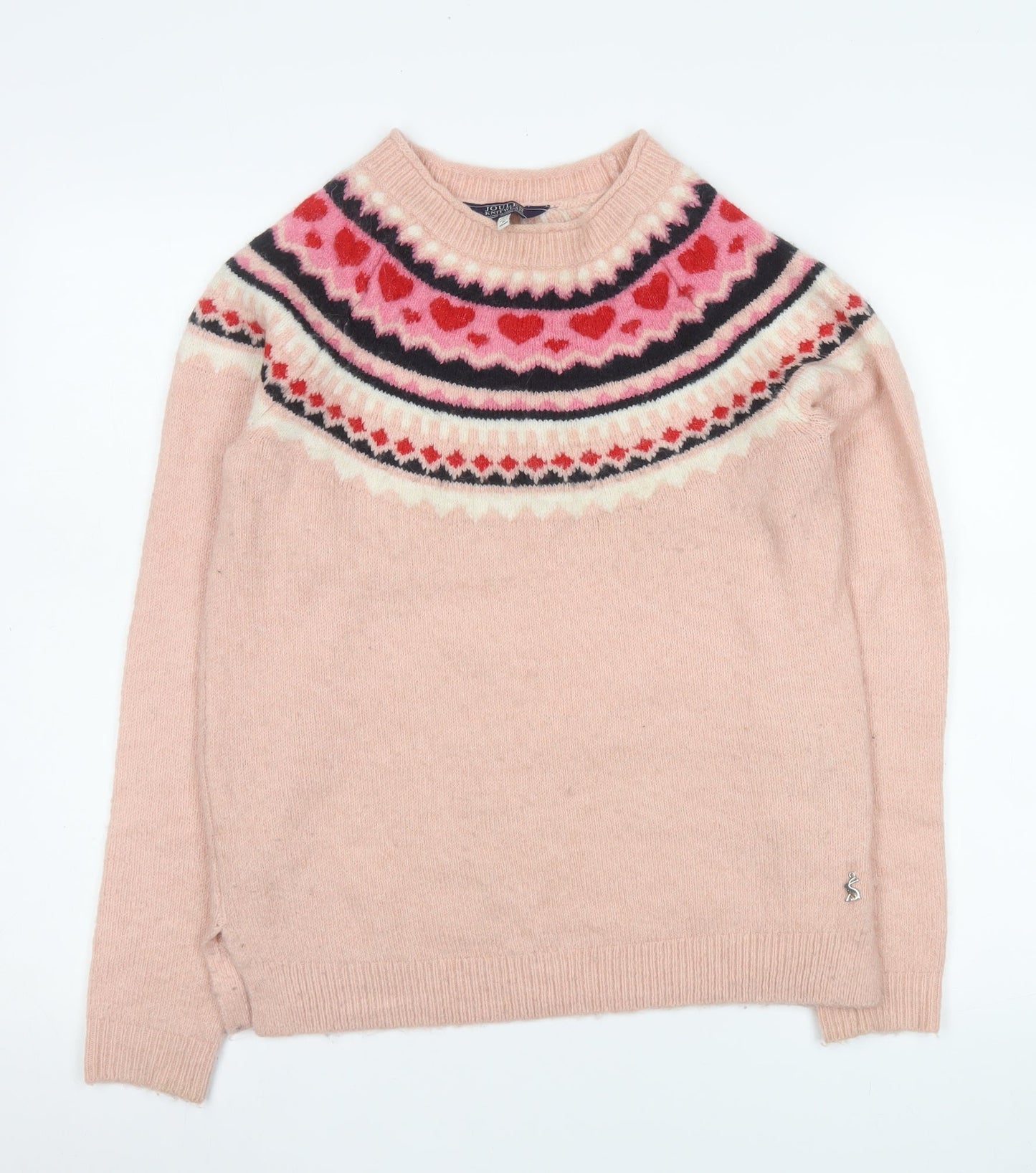 Joules Women's Pink Fair Isle Heart Knit Long Sleeve Jumper Size 8