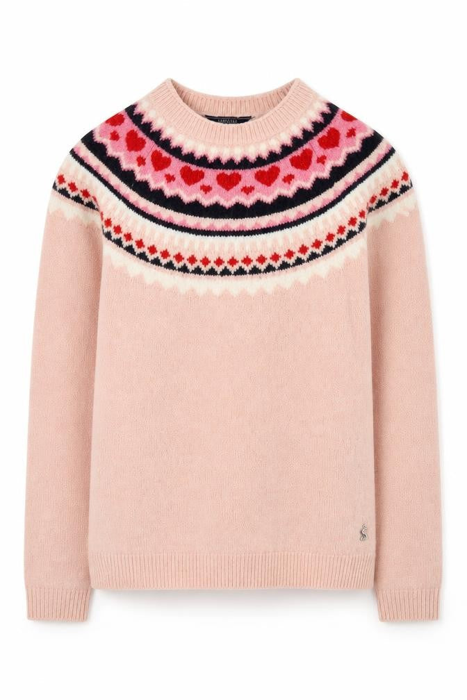 Joules Women's Pink Fair Isle Heart Knit Long Sleeve Jumper Size 8