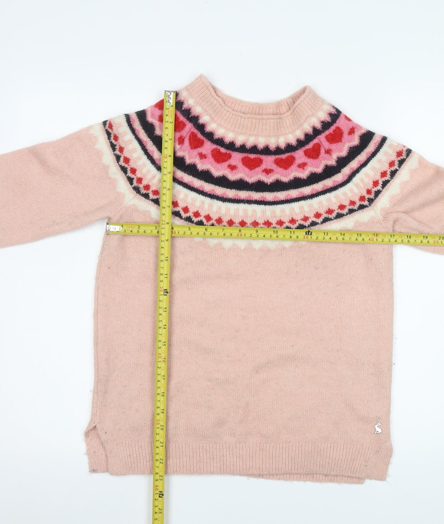 Joules Women's Pink Fair Isle Heart Knit Long Sleeve Jumper Size 8