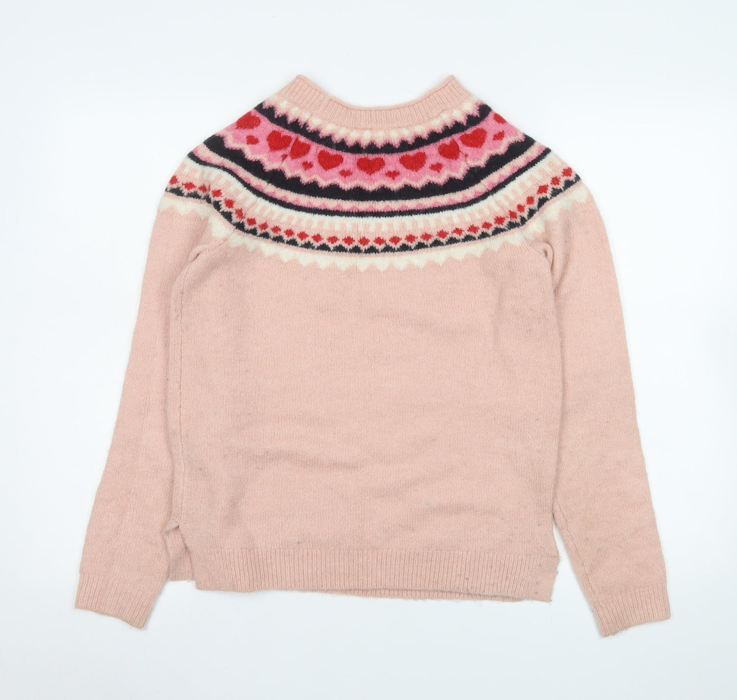 Joules Women's Pink Fair Isle Heart Knit Long Sleeve Jumper Size 8