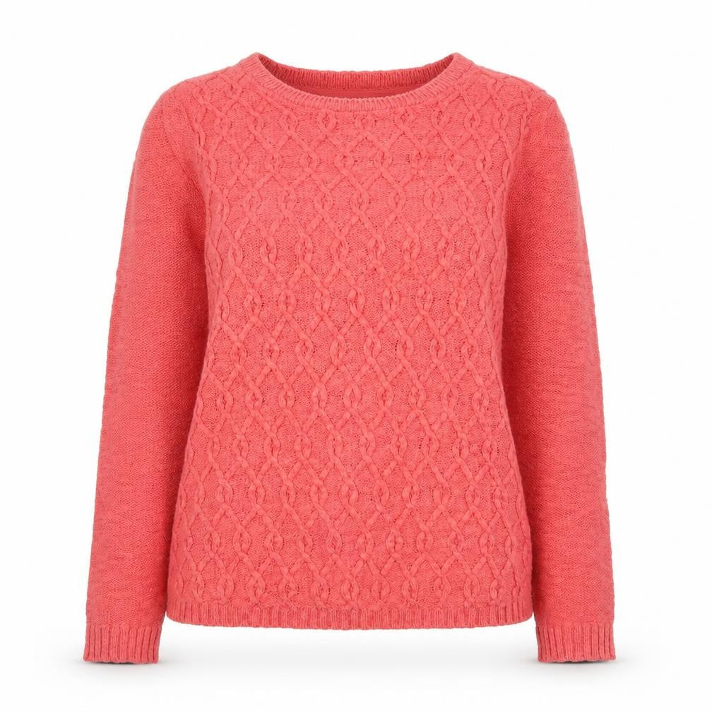 Marks & Spencer Women Pink Cable-Knit Long Sleeve Cotton Jumper Size 12