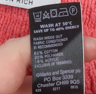 Marks and Spencer Women Pink Cable-Knit Long Sleeve Cotton Jumper Size 12