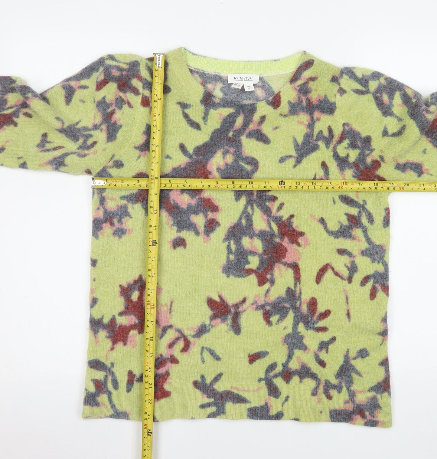 White Stuff Women Green Floral Wool Blend Pullover Sweater UK 12
