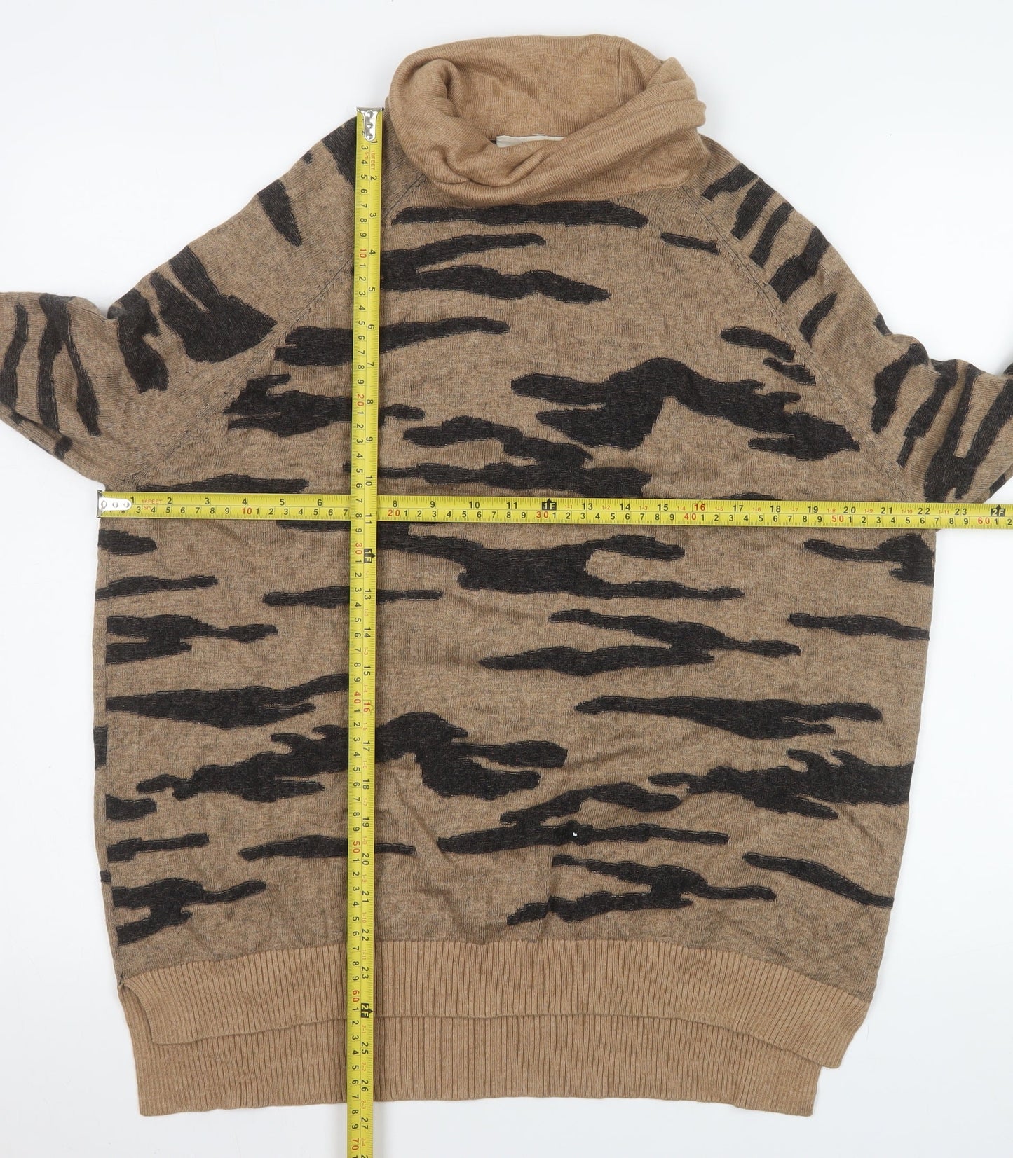 Hush Women’s Beige Camouflage Wool Blend Cowl Neck Pullover Sweatshirt Size S