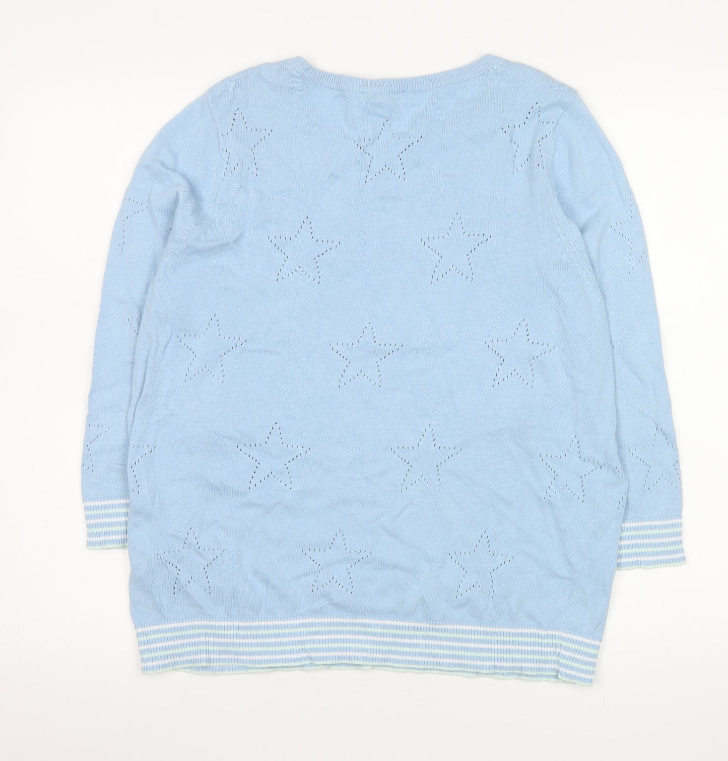 M&Co Women Blue Star Knit Cotton Pullover Sweater UK 16 Petite