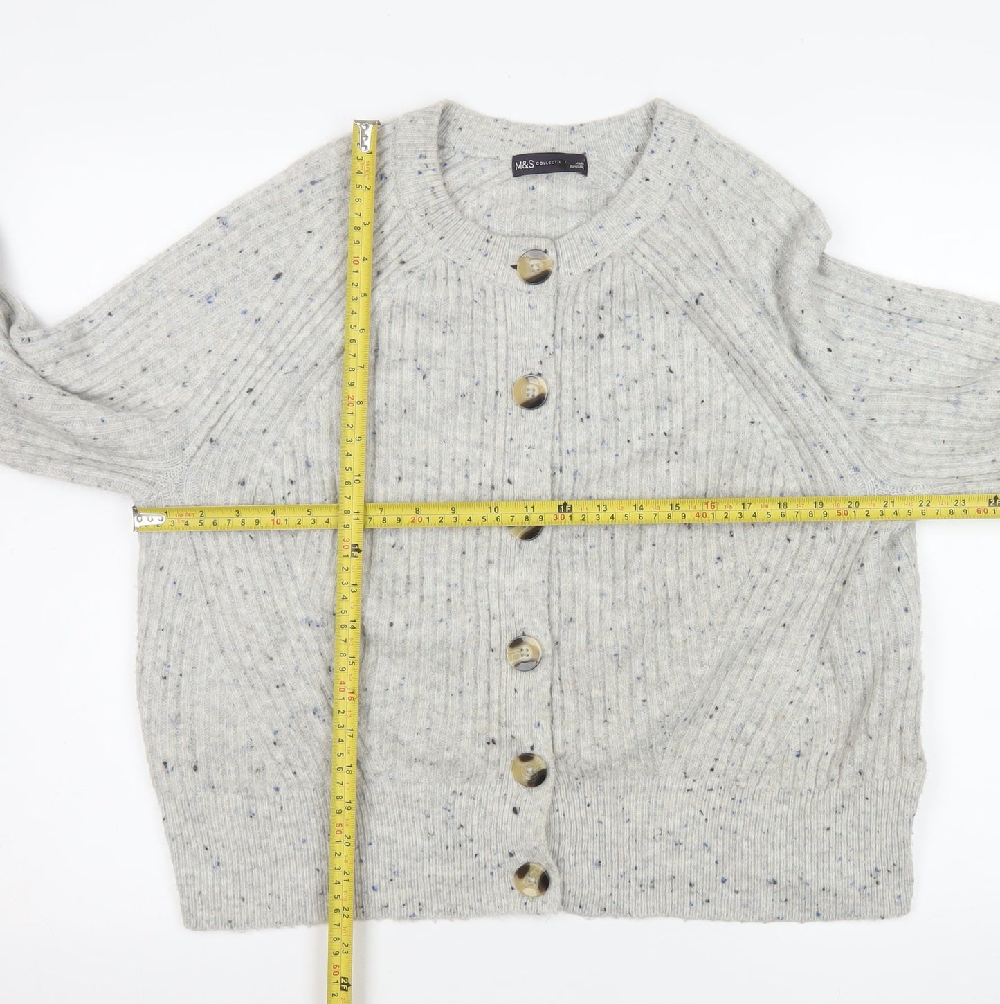 Marks and Spencer Women’s Grey Ribbed Button Cardigan Size L