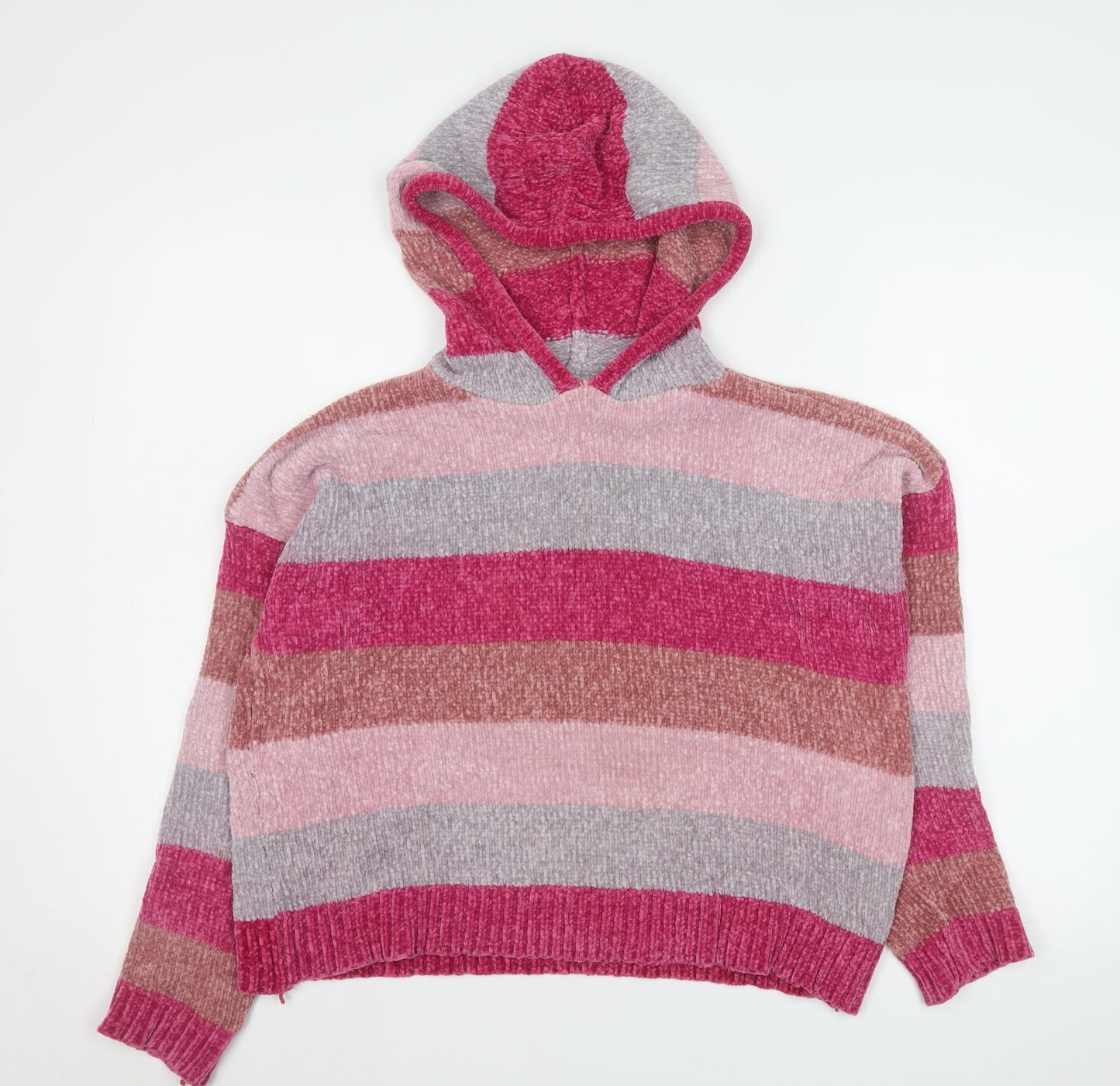 Romeo & Juliet Couture Womens Pink Striped Hooded Pullover Sweatshirt Size S