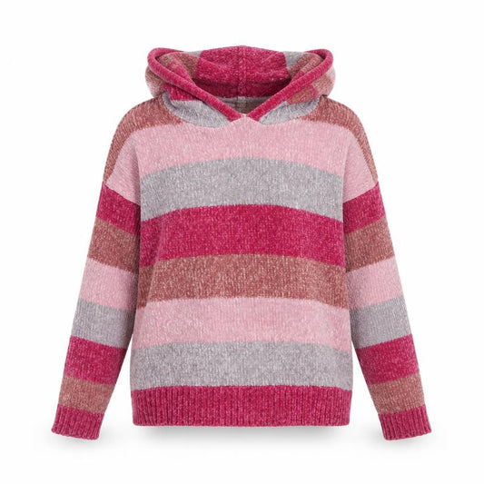 Romeo & Juliet Couture Womens Pink Striped Hooded Pullover Sweatshirt Size S