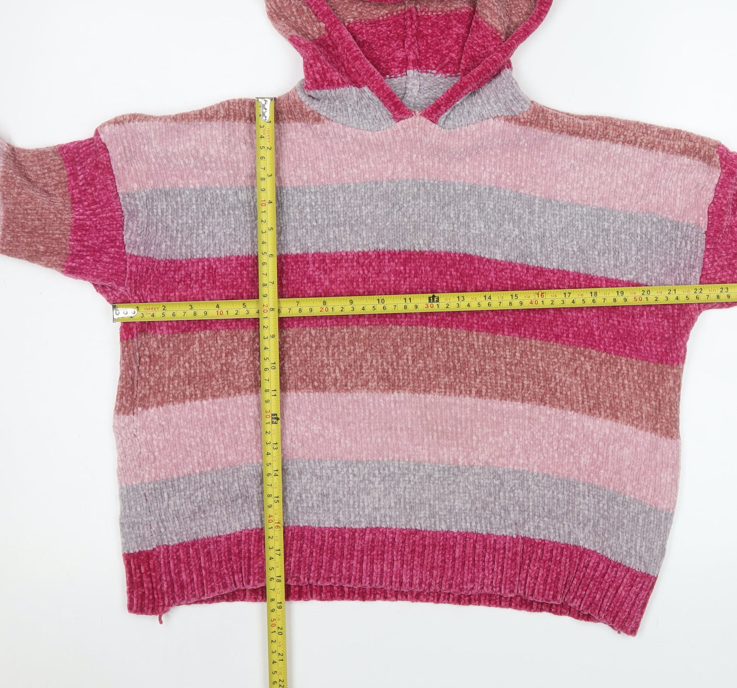 Romeo & Juliet Couture Womens Pink Striped Hooded Pullover Sweatshirt Size S