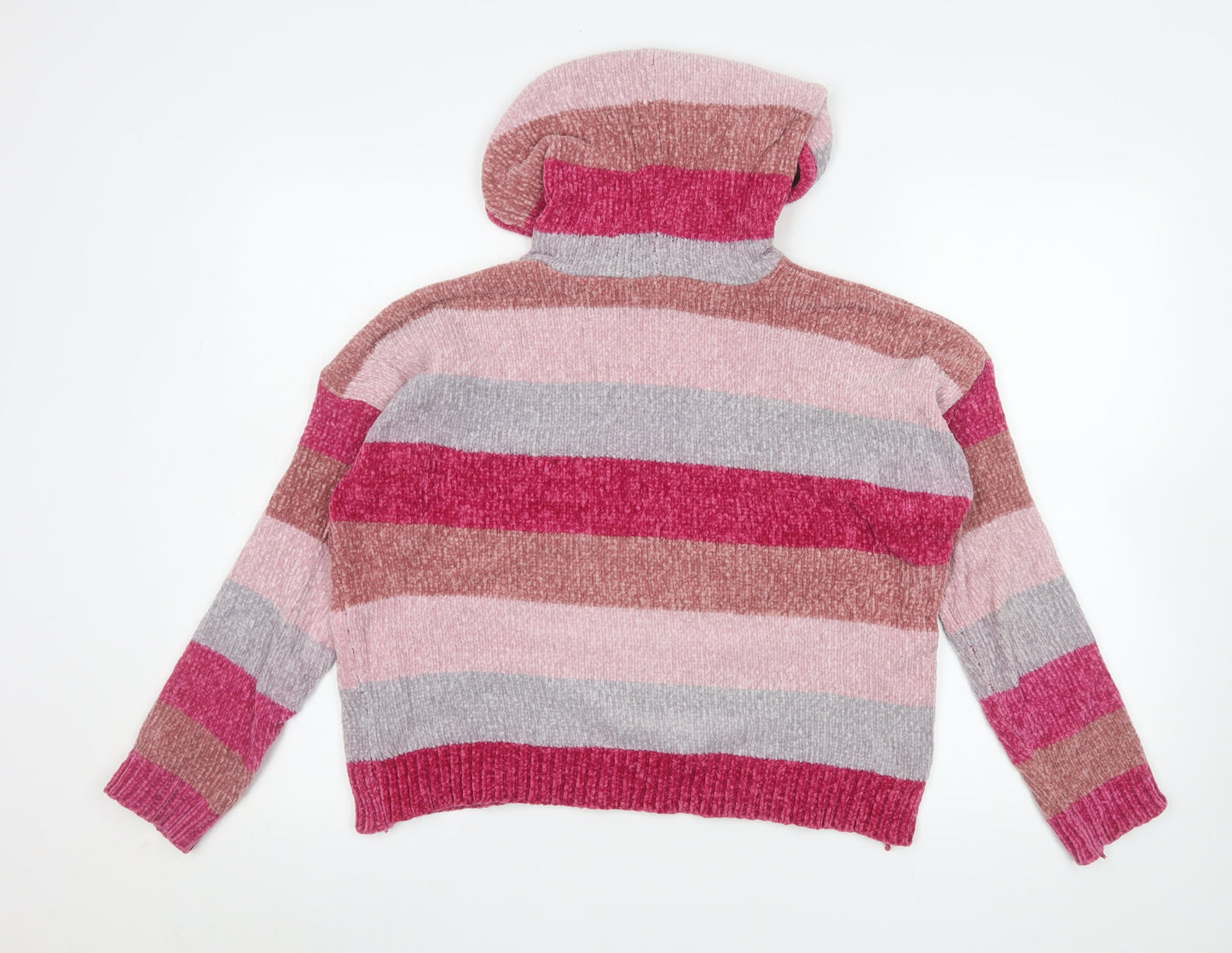 Romeo & Juliet Couture Womens Pink Striped Hooded Pullover Sweatshirt Size S