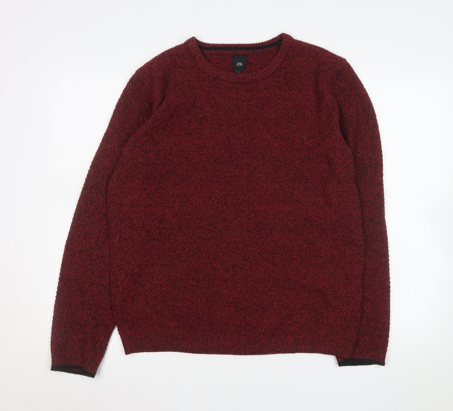 River Island Men's Red Knit Crew Neck Jumper Size L