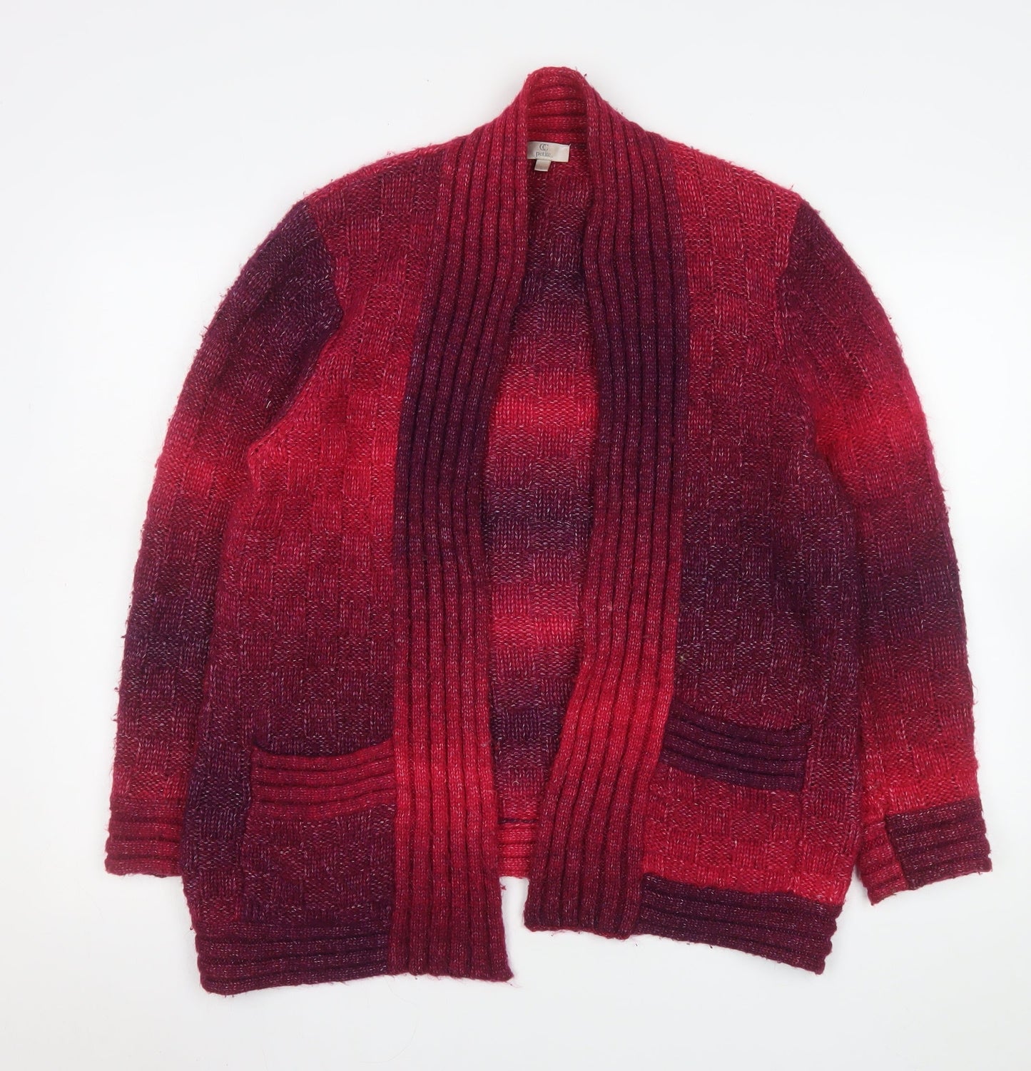 CC Petite Women's Red Wool Blend Open Cardigan L