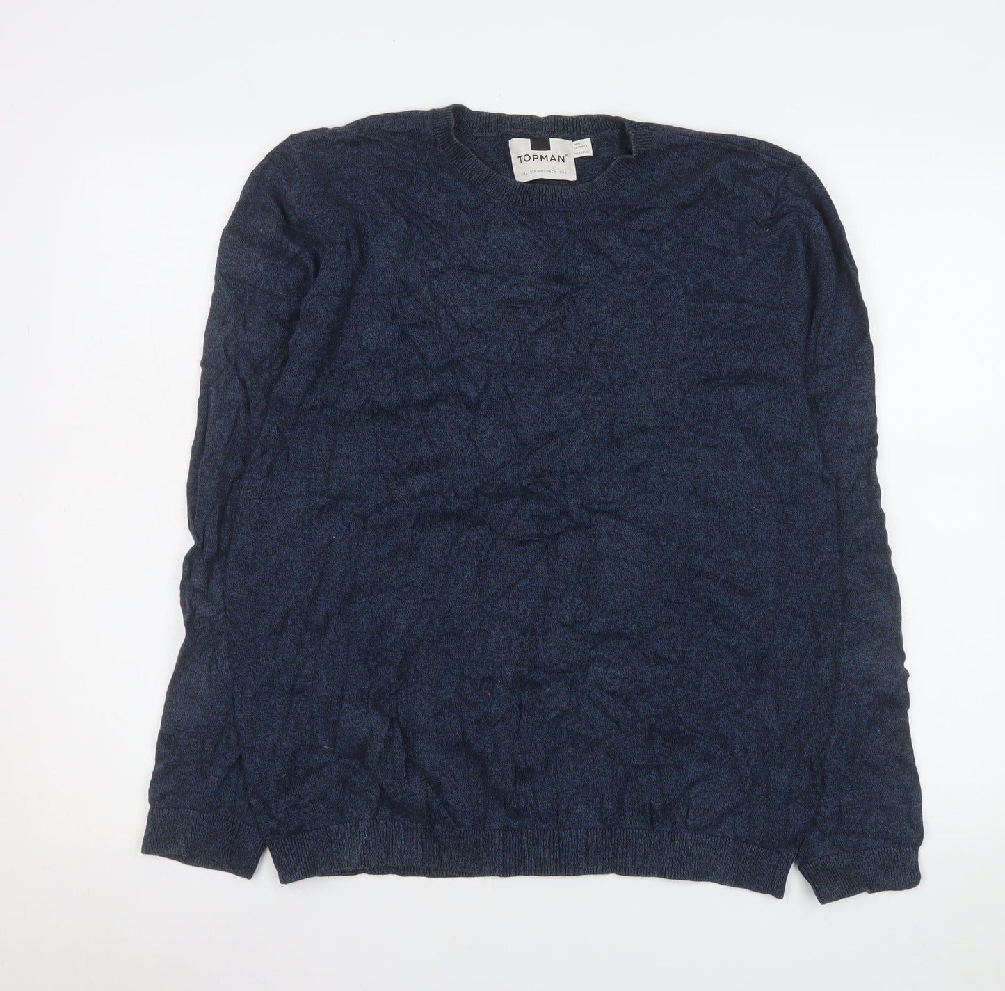 Topman Men's Blue Cotton Crew Neck Pullover Jumper Size L