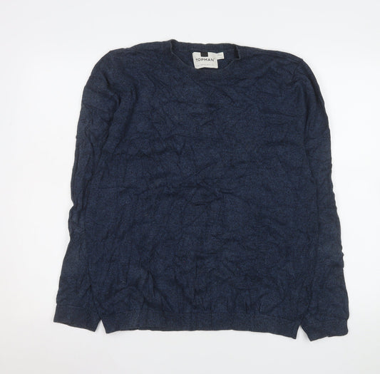 Topman Men's Blue Cotton Crew Neck Pullover Jumper Size L