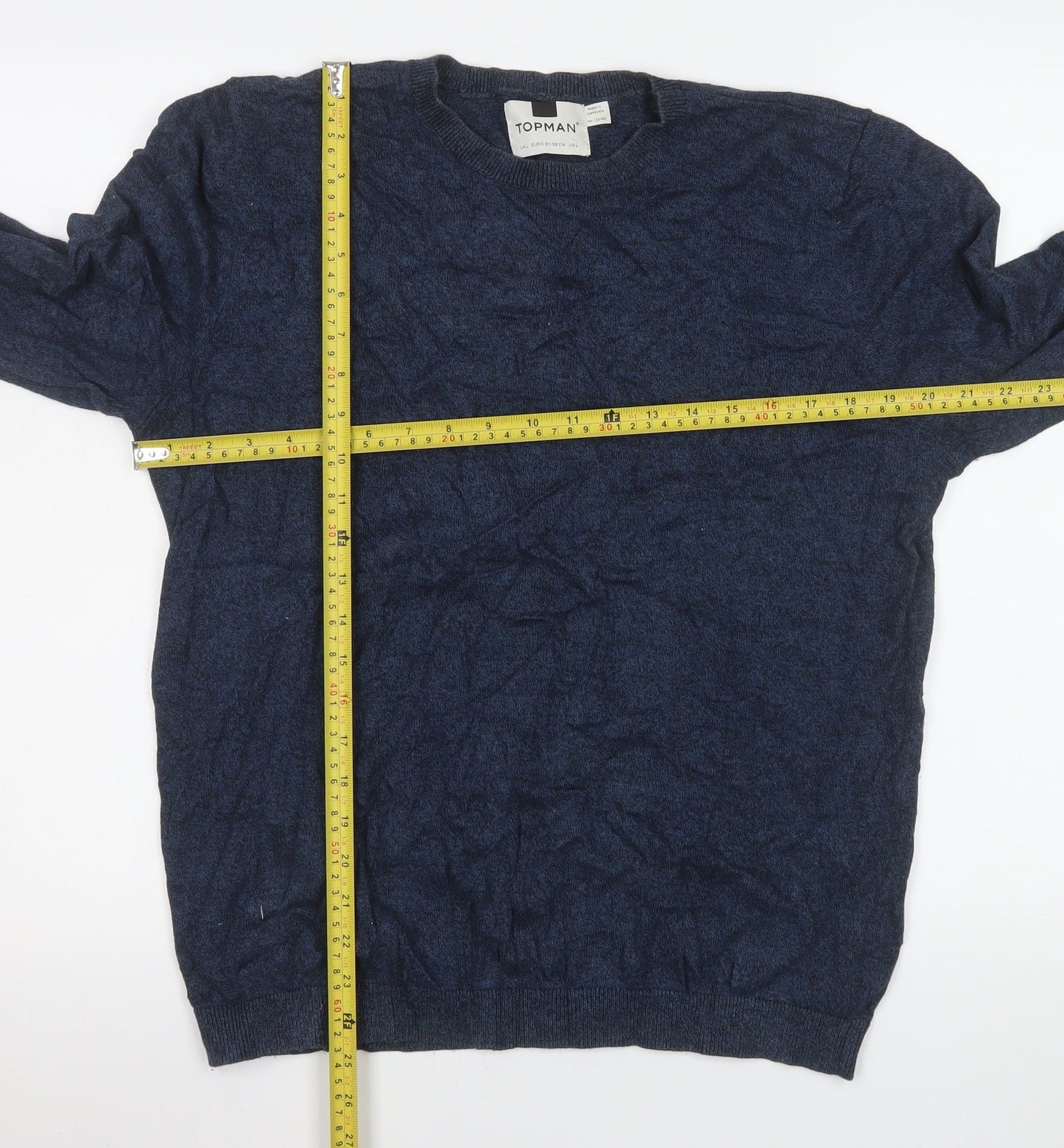 Topman Men's Blue Cotton Crew Neck Pullover Jumper Size L