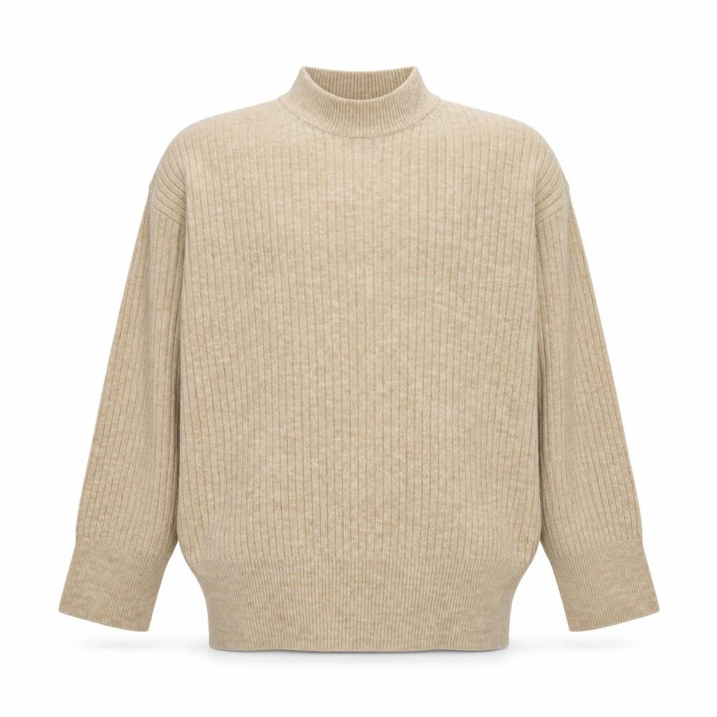 H&M Men Beige Ribbed Mock Neck Pullover Jumper Size M