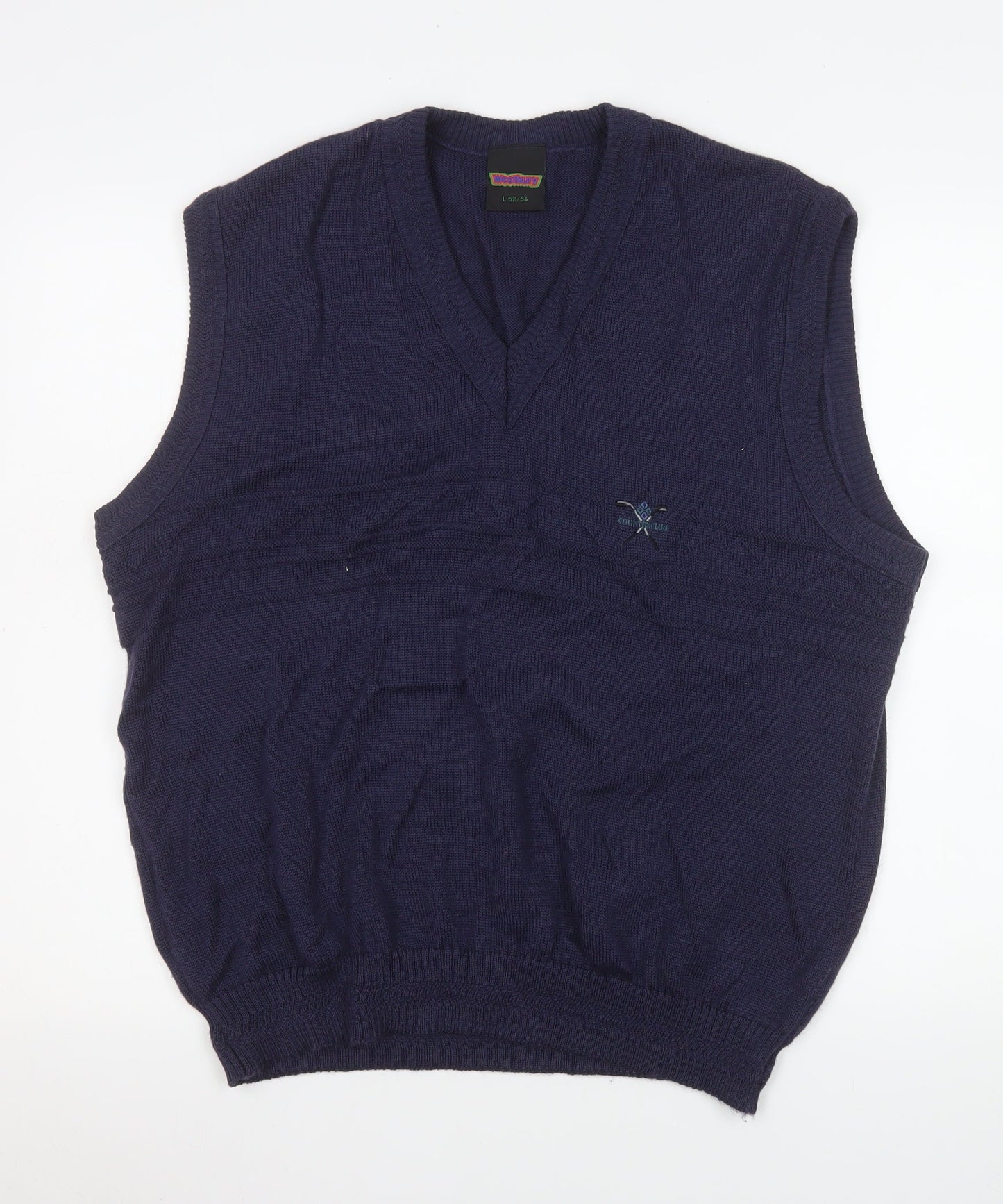 Westbury Men's Blue Wool Blend V-Neck Sleeveless Vest Jumper L