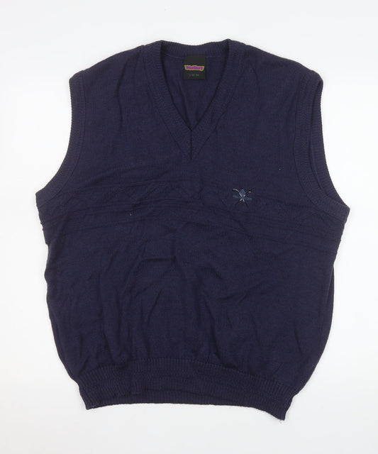 Westbury Men's Blue Wool Blend V-Neck Sleeveless Vest Jumper L
