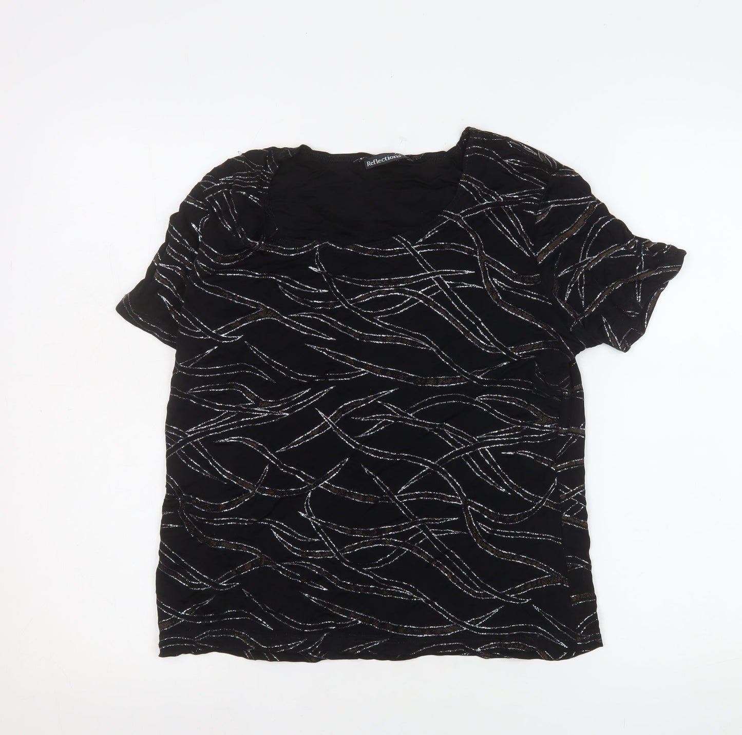 Reflections Womens Black Glitter Patterned Short Sleeve Top L