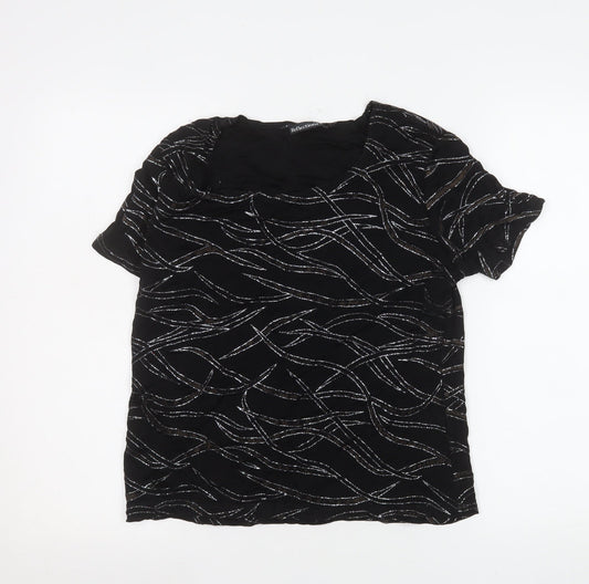 Reflections Womens Black Glitter Patterned Short Sleeve Top L