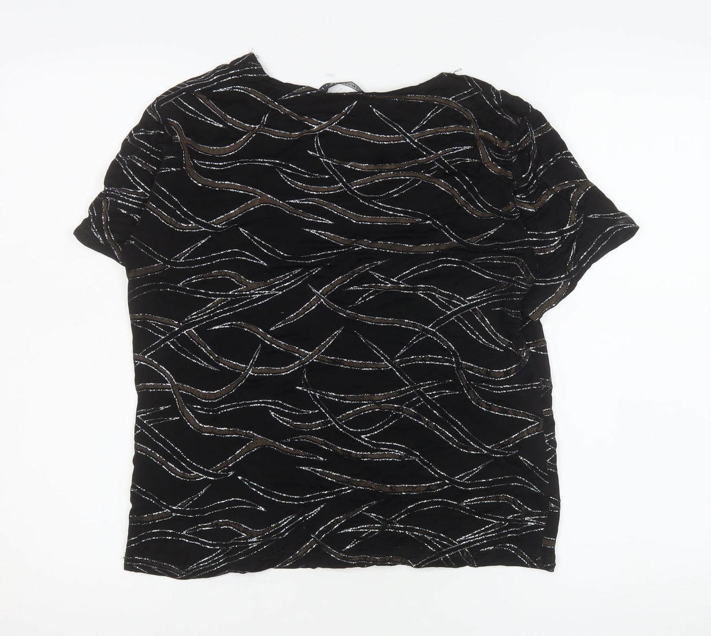 Reflections Womens Black Glitter Patterned Short Sleeve Top L