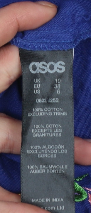 ASOS Women’s Blue Floral Embroidered Cotton Shift Dress Size 10
