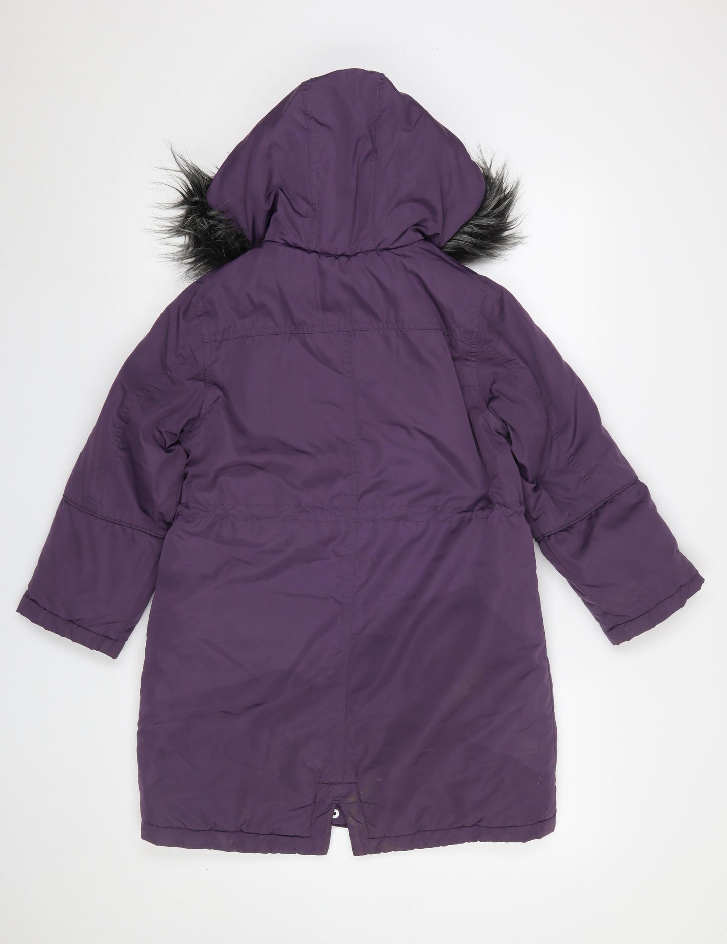 Next Girls Purple Hooded Faux Fur Trim Long Parka Coat Age 8 Years