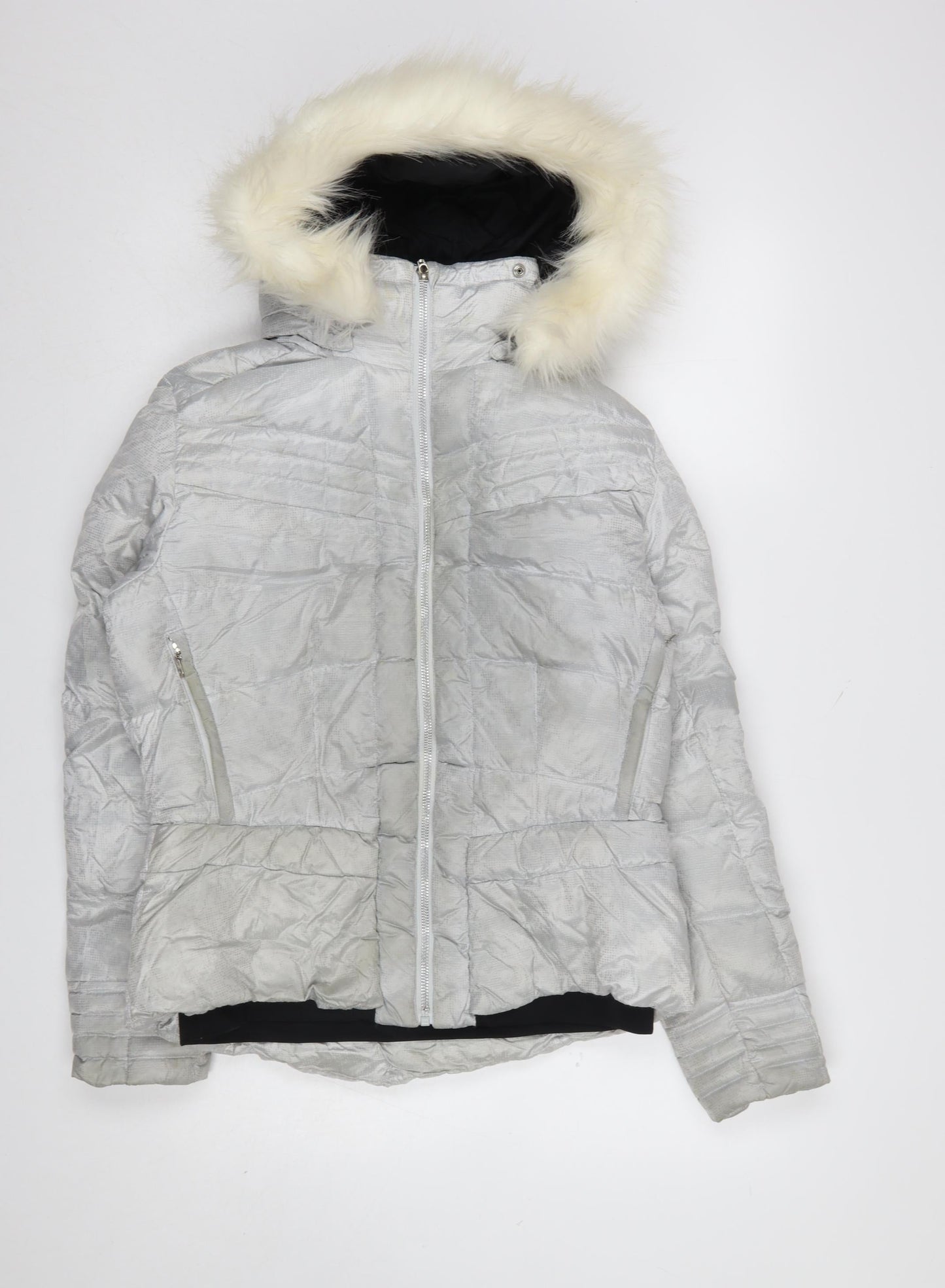 Duvillard Women Silver Hooded Down Puffer Jacket UK 14 Winter Ski Coat