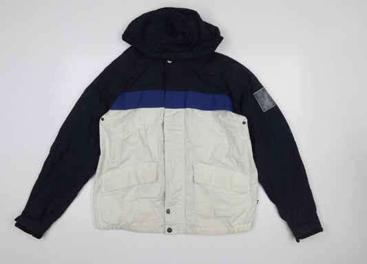 Nautica Men’s Blue White Hooded Windbreaker Jacket M
