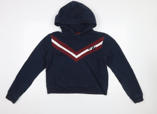 Jack Wills Womens Navy Hoodie UK 14 Pullover Cotton Blend Long Sleeve