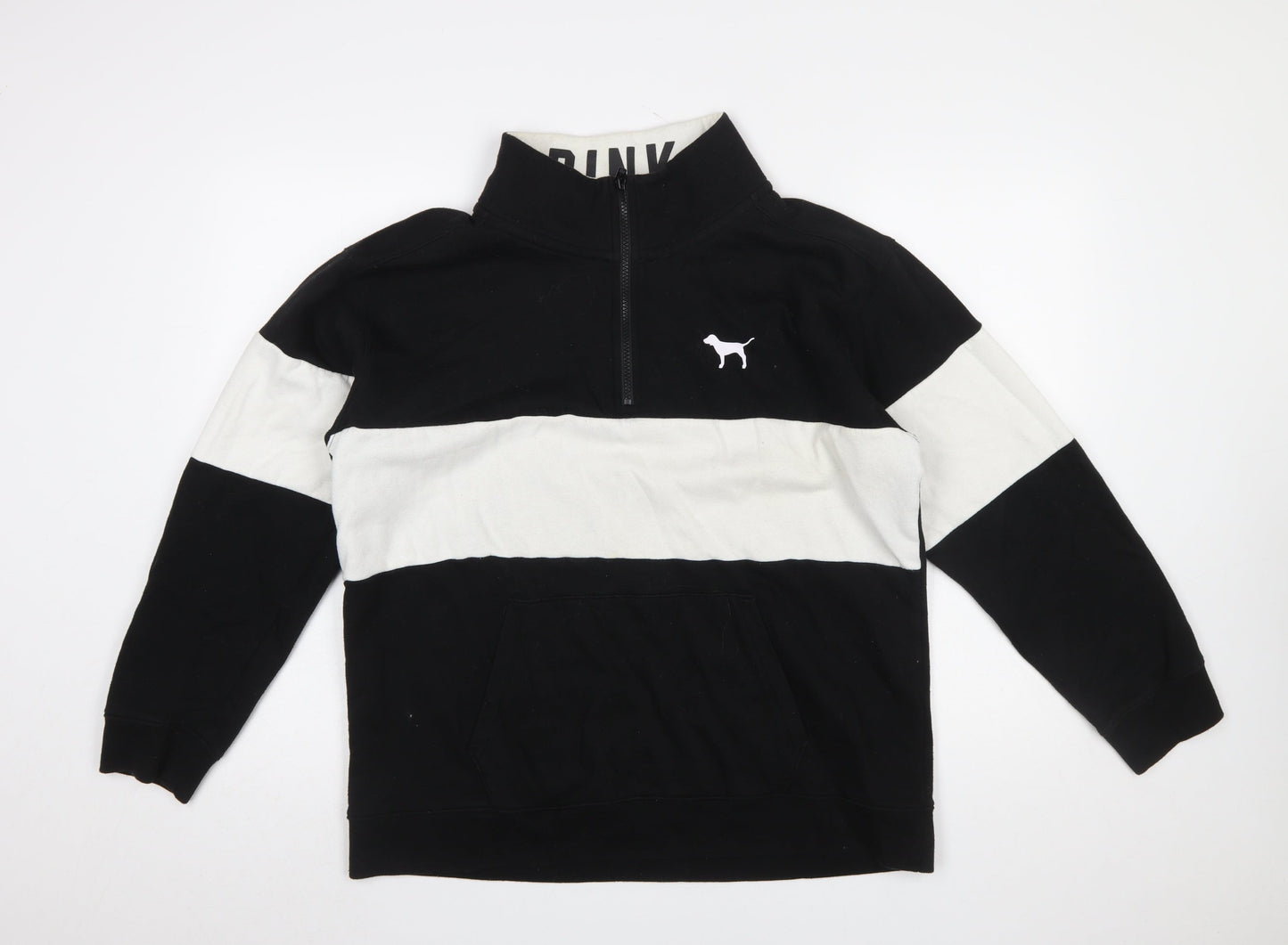 Victoria’s Secret Pink Women’s Black & White 1/4 Zip Pullover Sweatshirt Size L