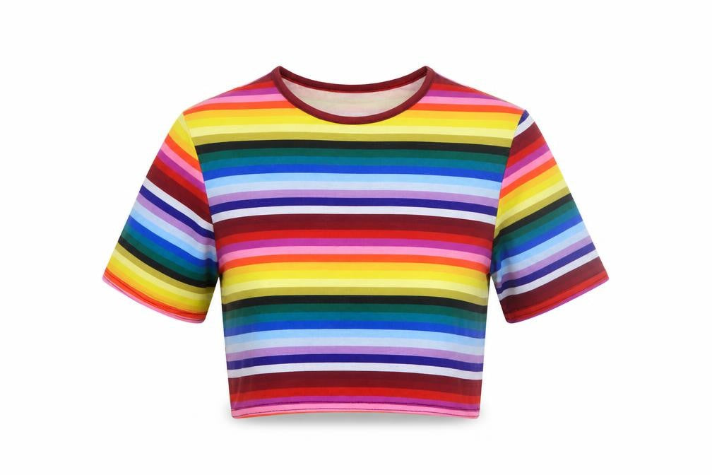 PRETTYLITTLETHING Women’s Multicoloured Cropped Stripe T-Shirt UK 4