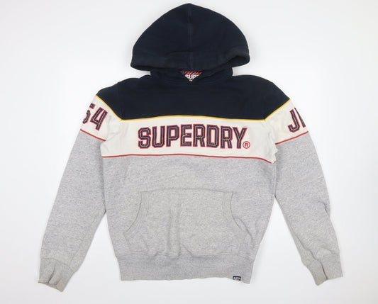 Superdry Mens Grey Pullover Hoodie Large Embroidered Logo Sports Style