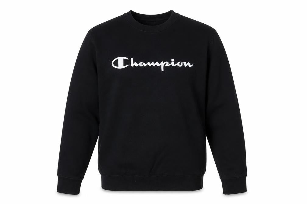 Champion Men's Black Medium Pullover Sweatshirt Crew Neck Logo Fleece