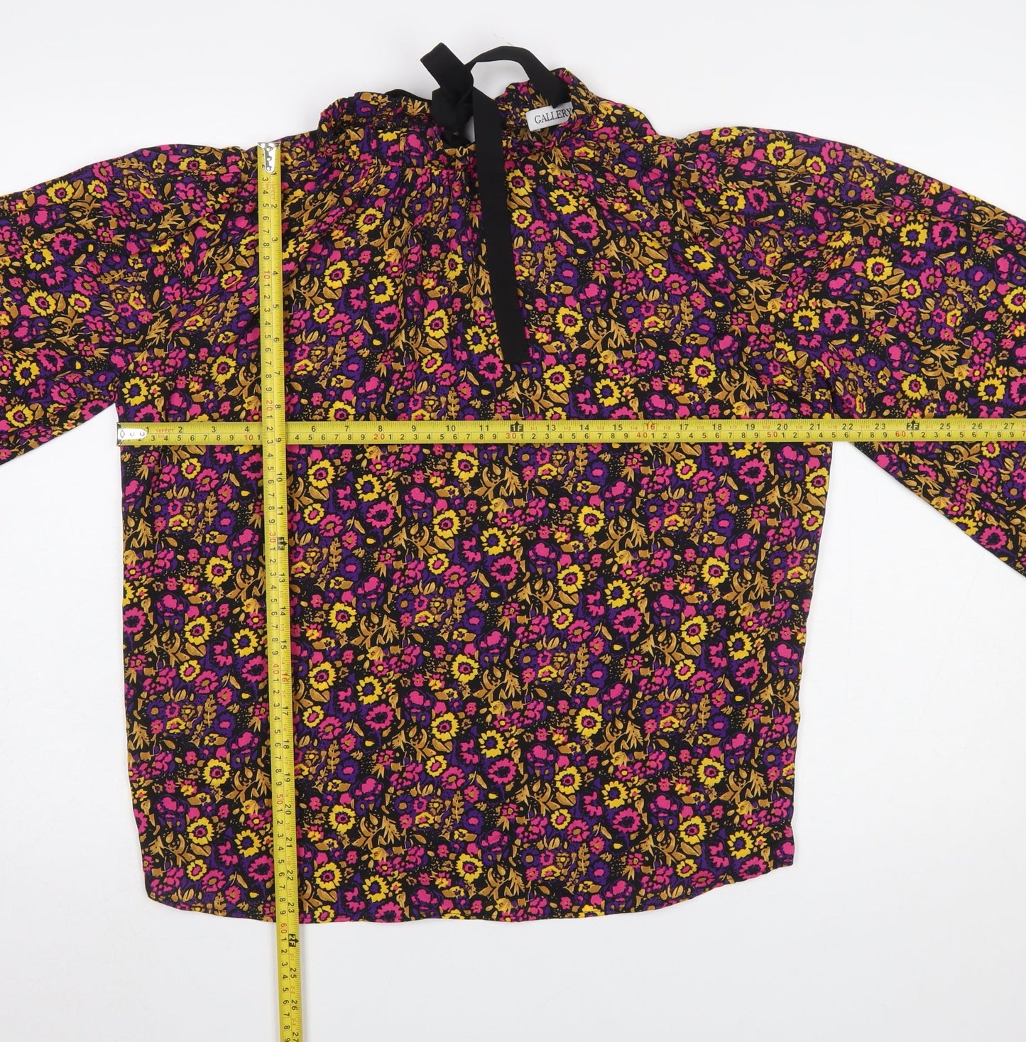 Gallery Womens Multicoloured Floral Long Sleeve Bow Neck Blouse Size 10