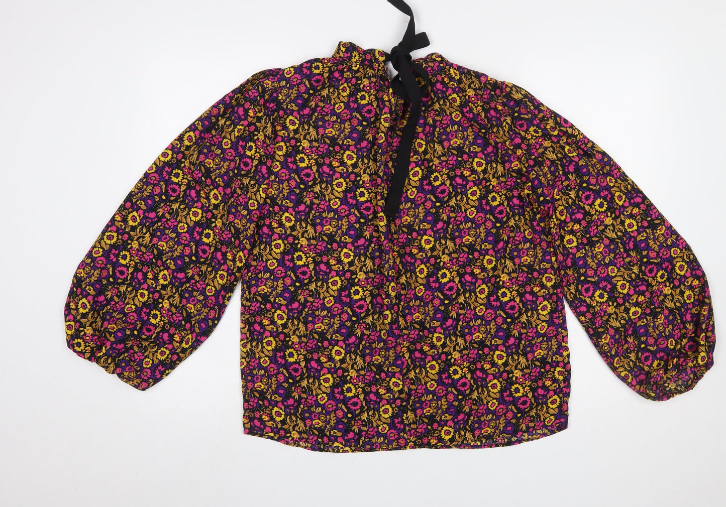 Gallery Womens Multicoloured Floral Long Sleeve Bow Neck Blouse Size 10